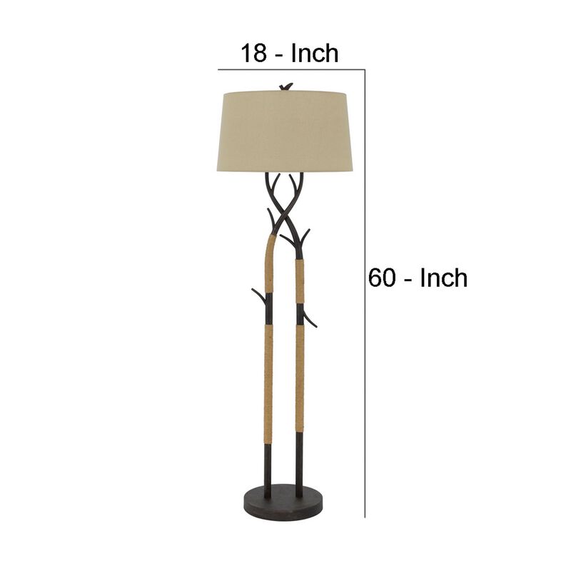 60 Inch Metal Tree Branch Base Floor Lamp, Dimmer, Black-Benzara