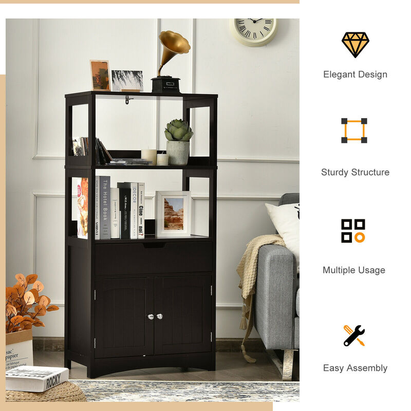 Costway Bathroom Storage Cabinet Floor Cabinet w/Drawer Shelf Cupboard Espresso