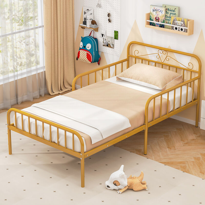 Bed Frame with Headboard and Safety Side Guardrails