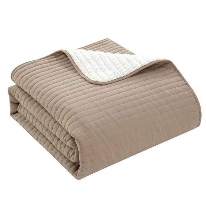Chic Home St Paul Quilt Set Contemporary Striped Design Sherpa Lined Bedding - Pillow Shams Included - 3 Piece - King 104x90", Taupe