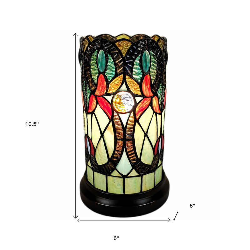 Hivvago 11" Beige and Orange Mosaic Tile Stained Glass Accent Lamp