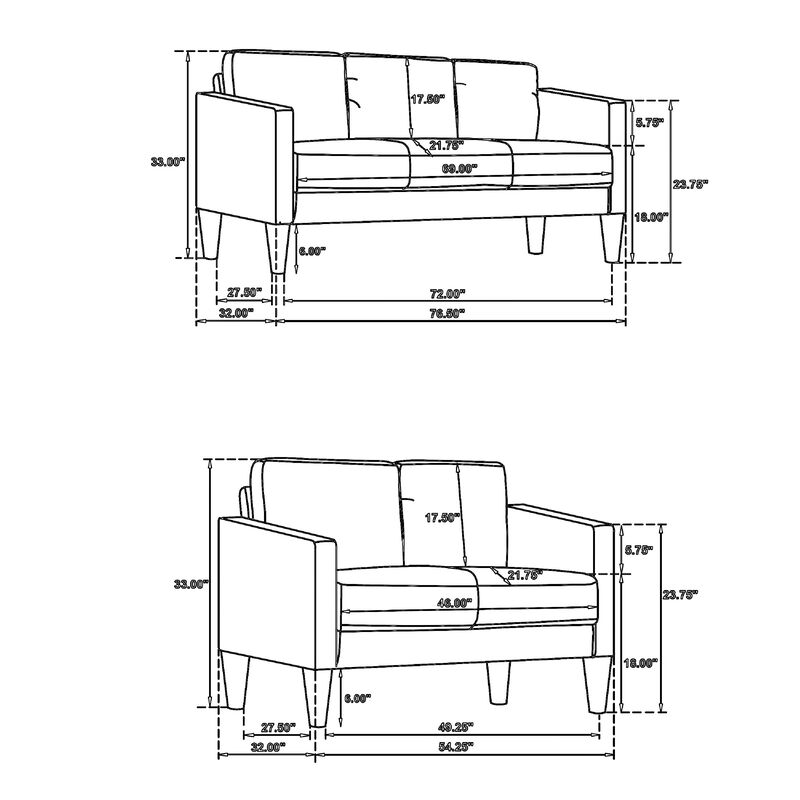 2pc Sofa and Loveseat Set, Track Arms, Foam Fill Upholstery image number 7