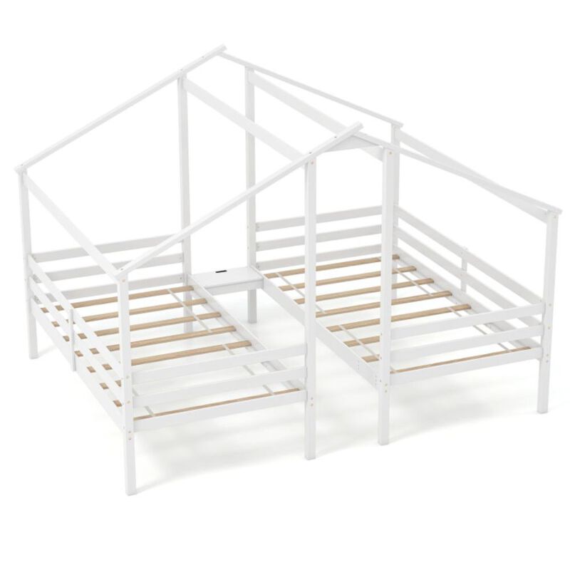 Hivvago Double Twin Size Wooden Bed Frames with Built-in Table for Kids