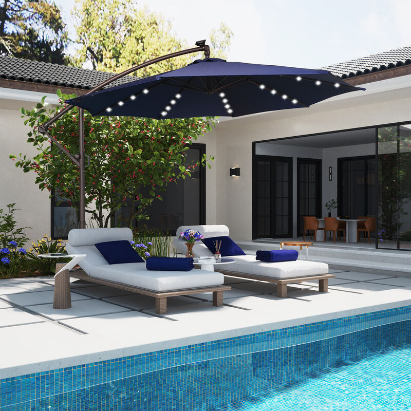 Mondawe 10 Ft Cantilever Patio Offset Umbrella Upgrade Crank Hanging Canopy Umbrella With LED Lamp Bead