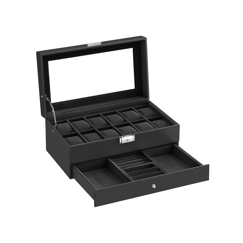 12-Slot Men's Watch Box Jewelry Organizer with Lock and Keys