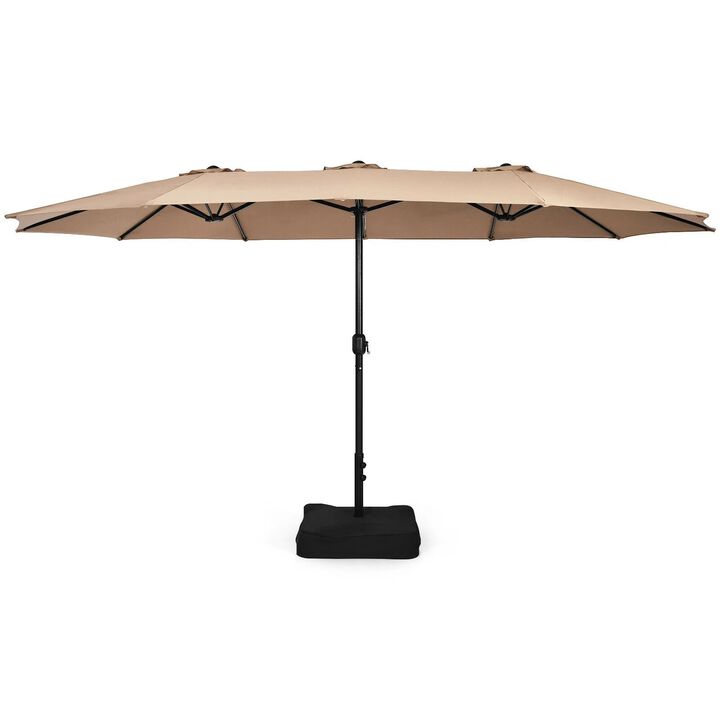 Mondawe 15 Feet Double-Sided Twin Patio Umbrella with Crank and Base