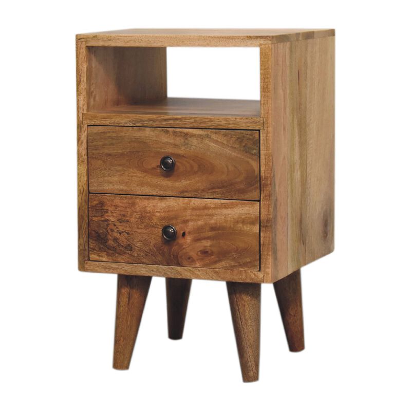 Mini Oak-ish Classic Open 2 Darwer Solid Wood Nightstand