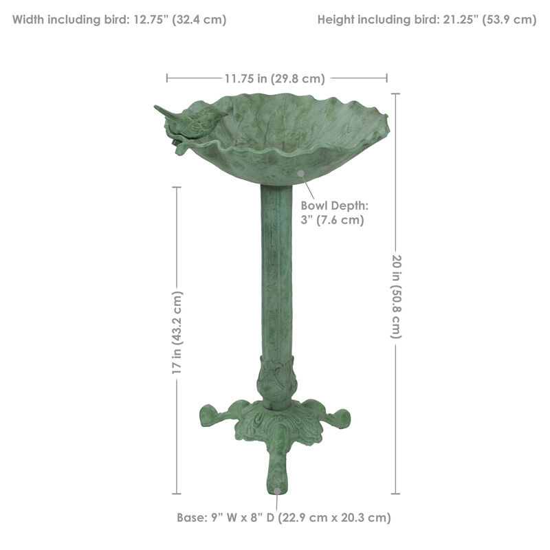 Sunnydaze Autumnal Leaf Metal Bird Bath - Green Patina - 11.75 in