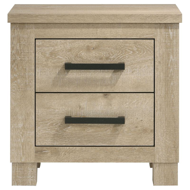 Tyna Nightstand with 2 Drawer, Black Metal, Weathered Oak Wood 26 Inch image number 0