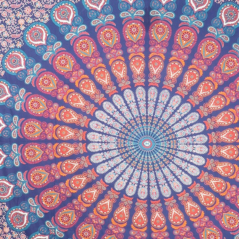 HomeRoots 92" X 84" Orange Purple And Blue Mandala Cotton Hanging Tapestry image number 2