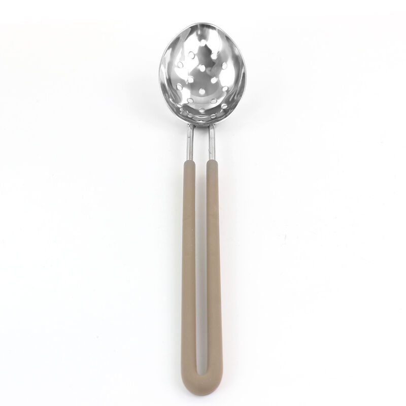 Martha Stewart Stainless Steel Slotted Spoon in Taupe
