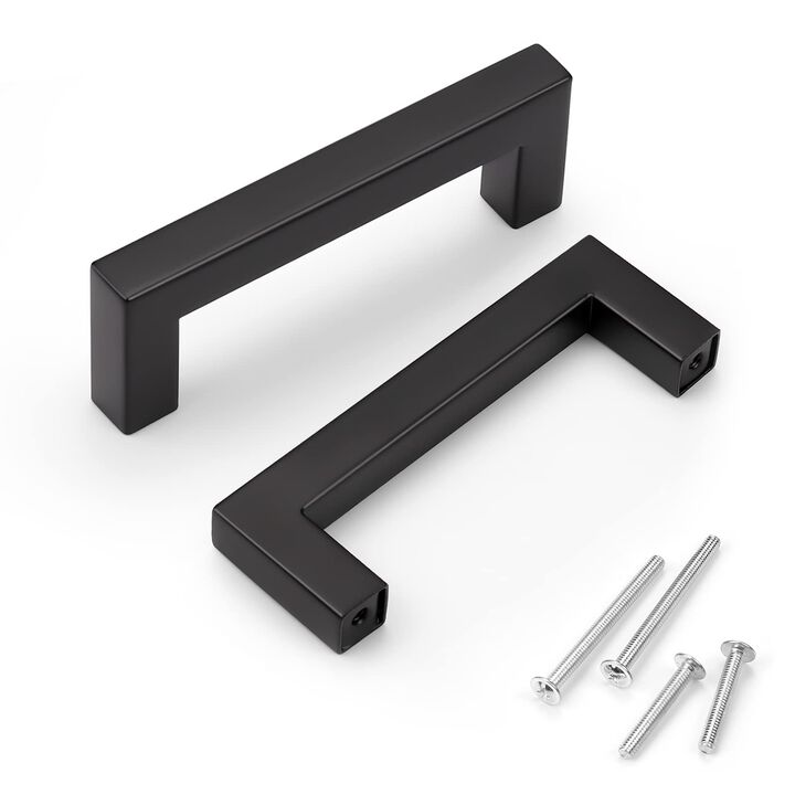 KNOBWELL 50 Pack 3-1/2 Inch (90mm) Hole Distance Black Handles for Cabinets and Drawers, 4 inch (100mm) Overall Length Matte Bla