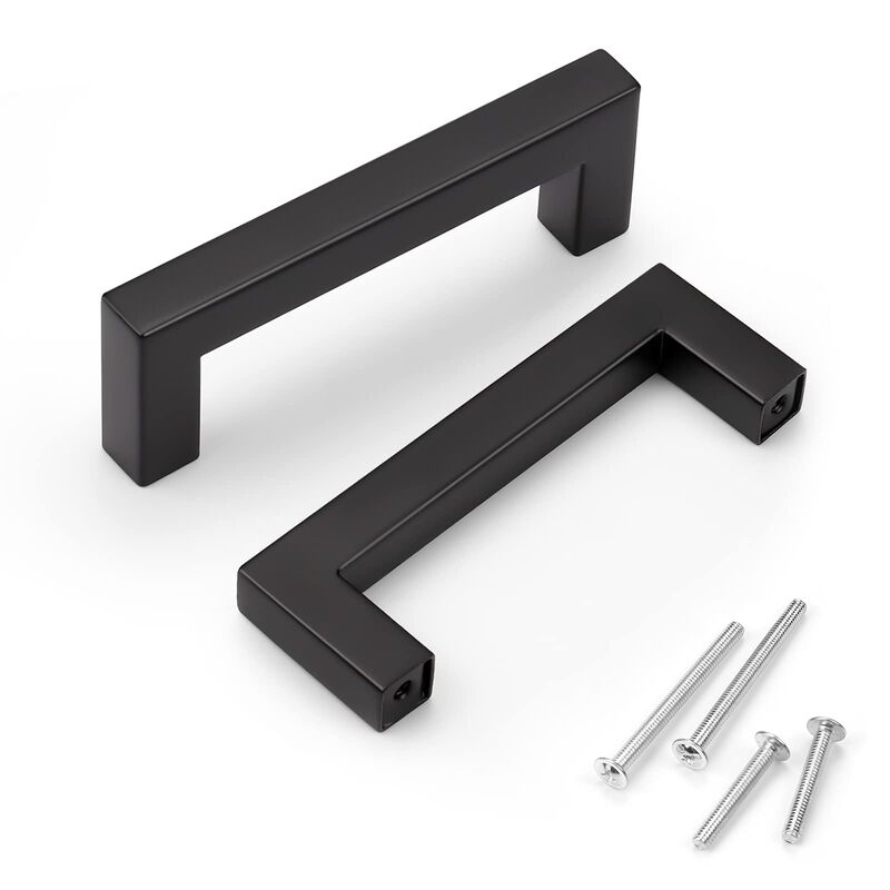 KNOBWELL 50 Pack 3-1/2 Inch (90mm) Hole Distance Black Handles for Cabinets and Drawers, 4 inch (100mm) Overall Length Matte Bla