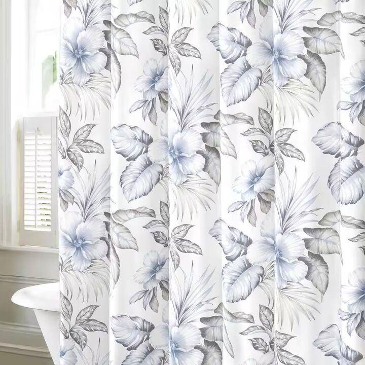 Exotic Tropical Floral Shower Curtain – 100% Cotton Fabric, Breathable & Stylish Botanical Print