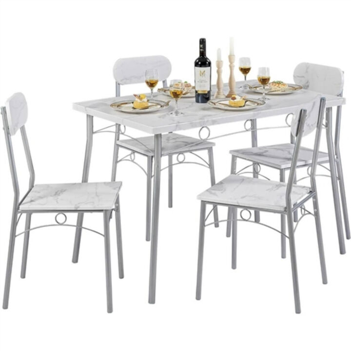 5-Piece Dining Set – Industrial Style Table with Wood Top & 4 Matching Chairs