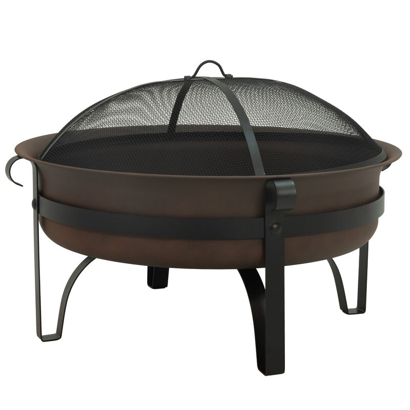 Sunnydaze 34 in Cauldron Style Steel Fire Pit with Spark Screen - Bronze image number 0