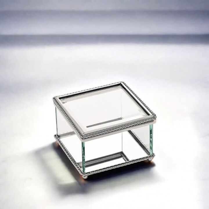 3.75" Square Glass Box with Hinged Lid