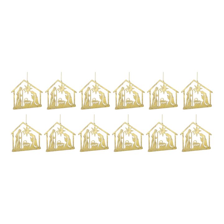 Set of 12 Metal Holy Family Cut Out Ornaments – Classic Religious Ornaments