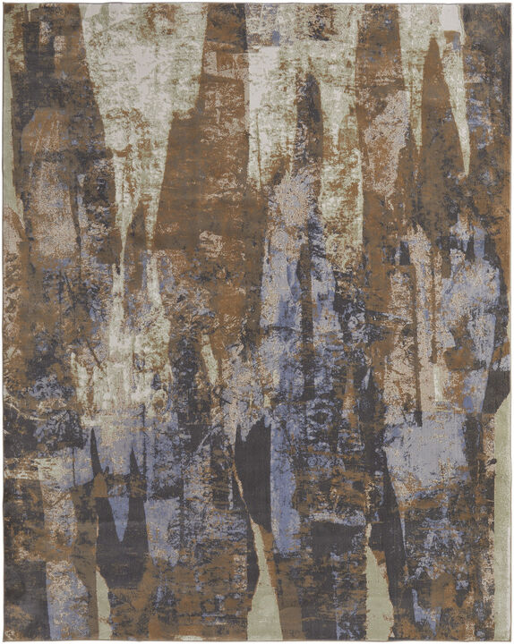 4 X 6 Brown Blue And Ivory Abstract Power Loom Distressed Area Rug