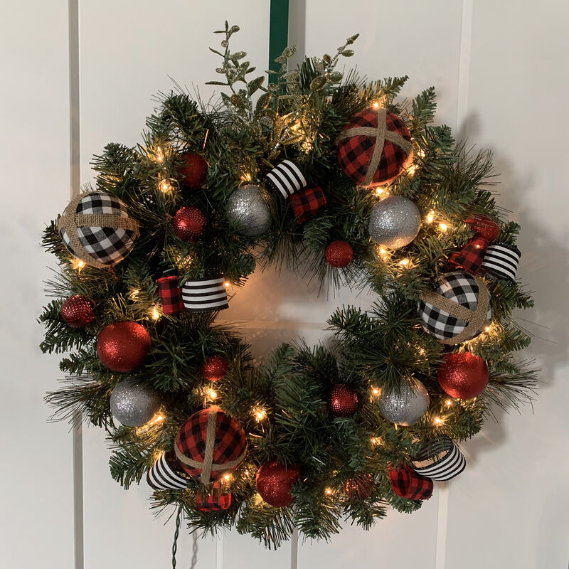 Mixed Beaver Pine Artificial Christmas Wreath  24-Inch  Clear Lights image number 3