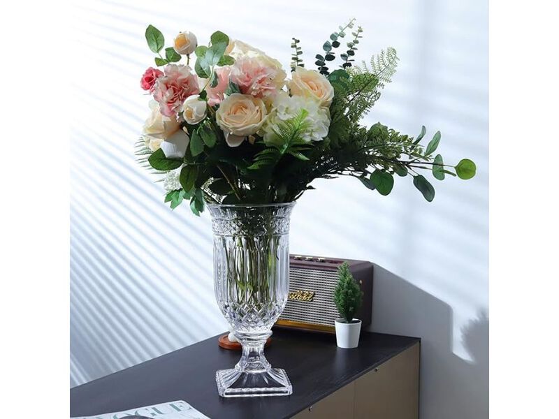 13" Glass Urn Vase &ndash; Tall Ripple Diamond Pattern Centerpiece image number 1