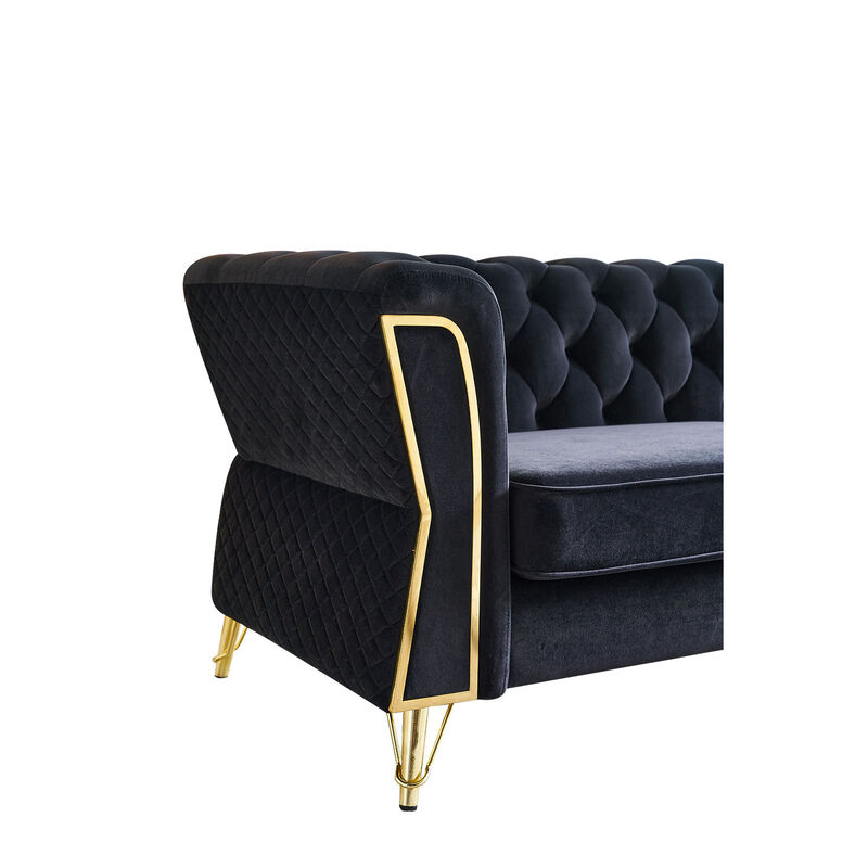 Modern Tufted Velvet Sofa For Living Room Black Color image number 9