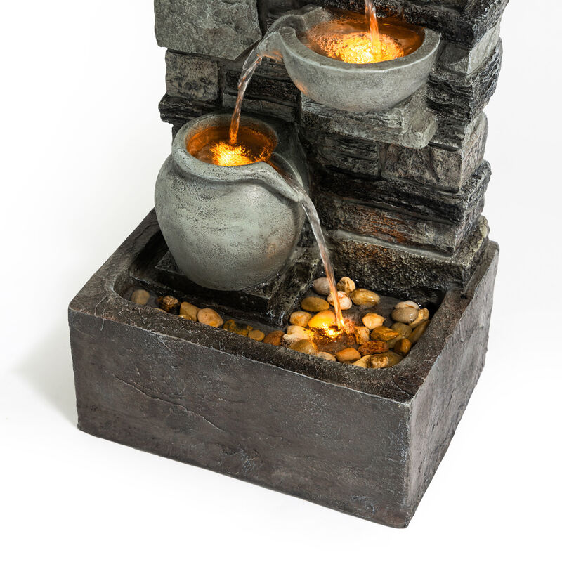 Outdoor 4-Tier Cascading Water Fountain with LED Lights, Gray image number 4