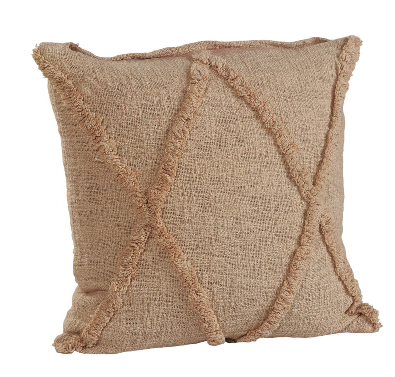 HomeRoots Set of Two Tan Diamond Cotton Throw Pillow With Fringe image number 2