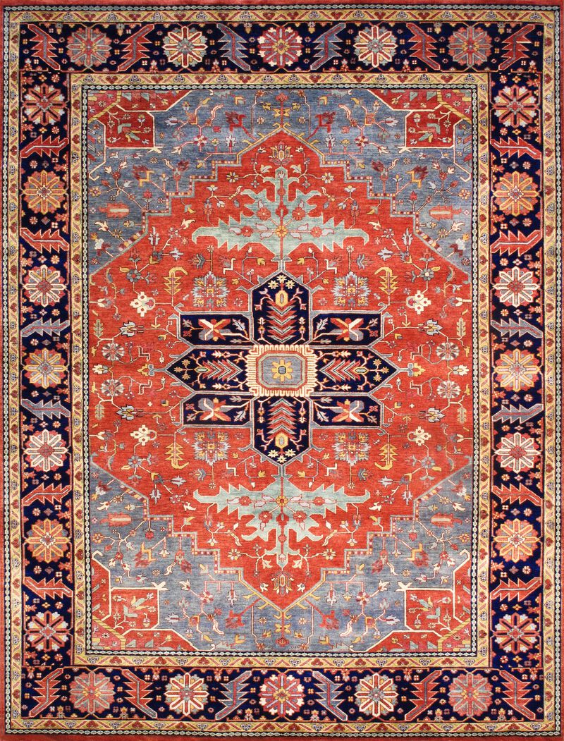 Pasargad Home Serapi Hand-Knotted Rust/Navy Wool Area Rug