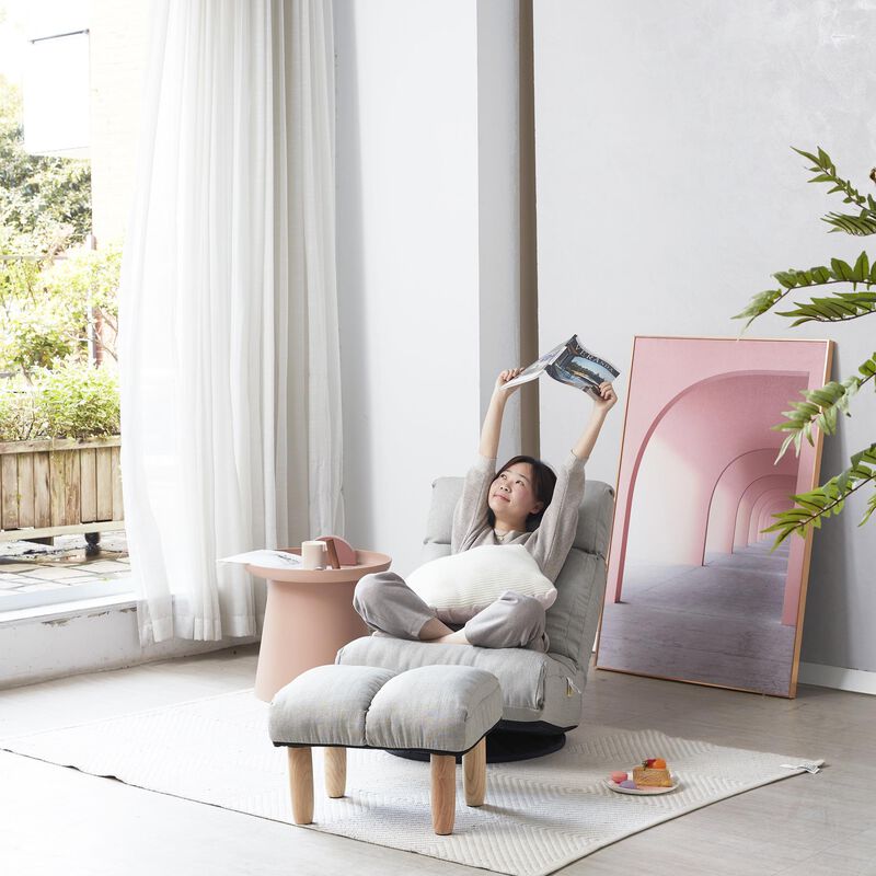 Single Reclining Sofa Chair Japanese Tatami Lazy Sofa with Adjustable Backrest for Balcony & Leisure