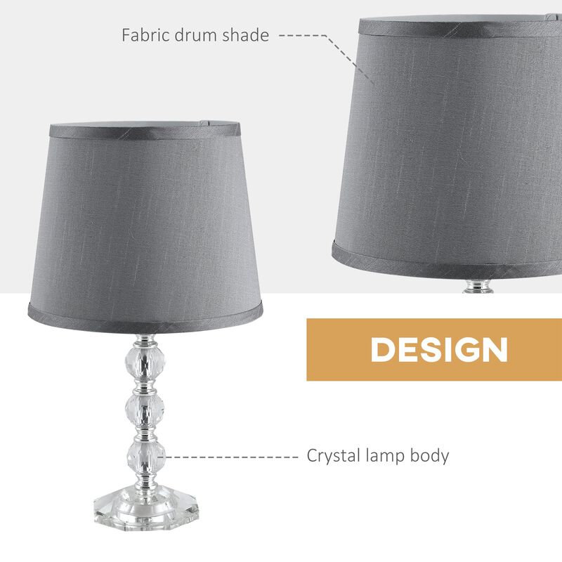 Crystallite Table Lamp Set of 2, Bedside Desk Lamp for Bedroom, Living Room with Fabric Lampshade, Gray image number 4