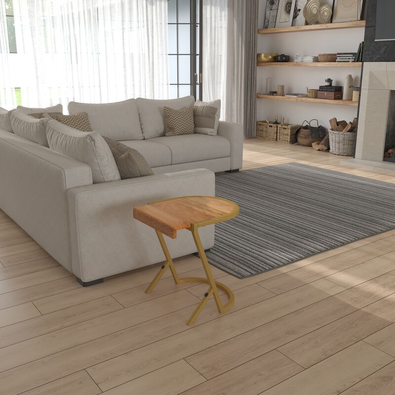 17 Inch Side End C Table, Natural Mango Wood Top with Drop Edge, Iron Gold Angled Frame