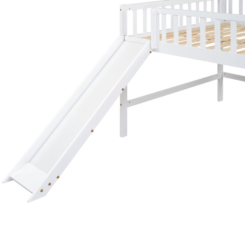 Merax Full Size Low Loft Bed with Ladder and Slide