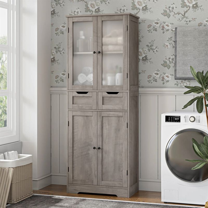 Wood Finish Farmhouse Bathroom Cabinet with Linen Storage Drawers