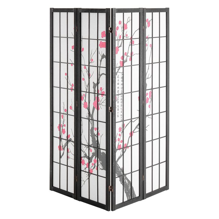 Wooden Japanese Style Room Divider Screen, 4 Folding Panels for Indoor Separation
