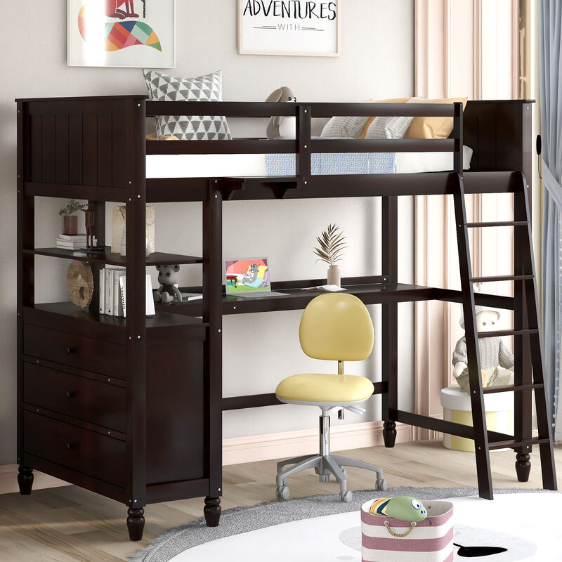 Merax Twin Size Multi-Functional Loft Bed with Desk & Drawers