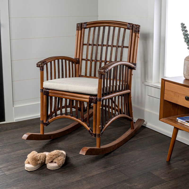 Swayze Bohemian Farmhouse Woven Rattan/Wood Rocking Chair
