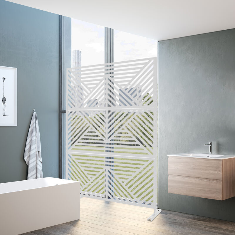 Arched Metal Outdoor Privacy Screen, Freestanding Outdoor Divider Decorative Privacy Fence