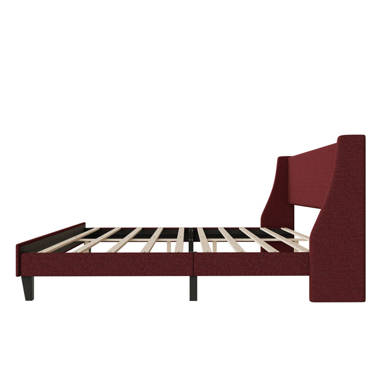 King Size Bed Frame Upholstered Bed Frame Platform with Adjustable Headboard Linen Fabric Headboard Wooden Slats Support/No Box Spring Needed/Easy Assembly/Mattress Foundation, Orange