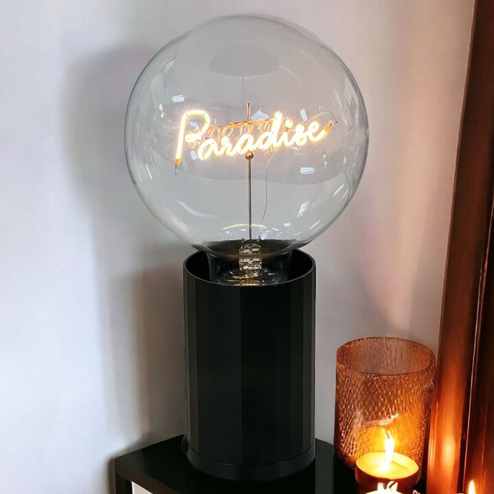 Bulb PARADISE Amber with Base Table Lamp PORTABLE Black