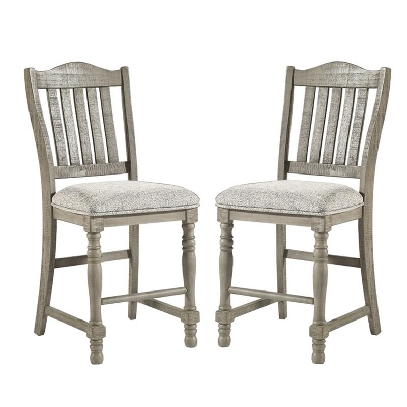Set of 2 Upholstered Counter Height Chairs with Slatted Back in Light Grey image number 4