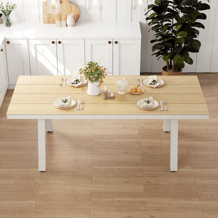 FUFU&GAGA Modern Wood Grain Dining Table with Light Gray Iron Legs (86.6" W x 38.4" D x 30.2" H), Wood Grain