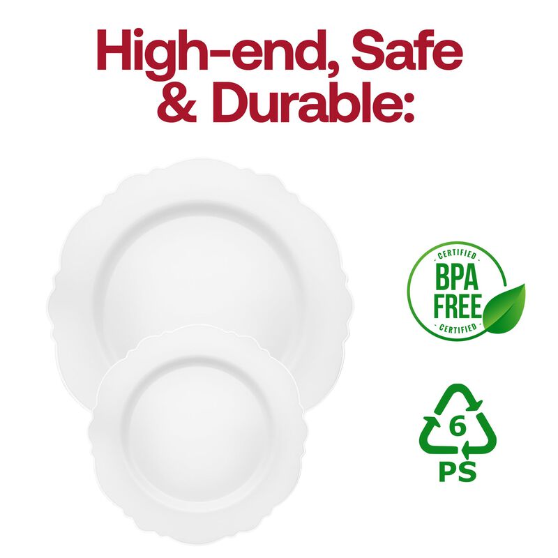 White with Silver Rim Round Blossom Plastic Dinnerware Value Set (40 Sets) image number 5