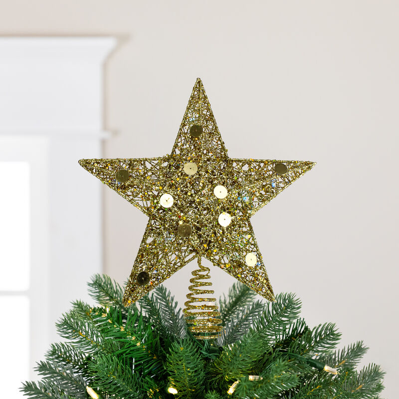 11.5" Pre-Lit Gold Glittered Star Christmas Tree Topper - Multi Color Lights image number 1