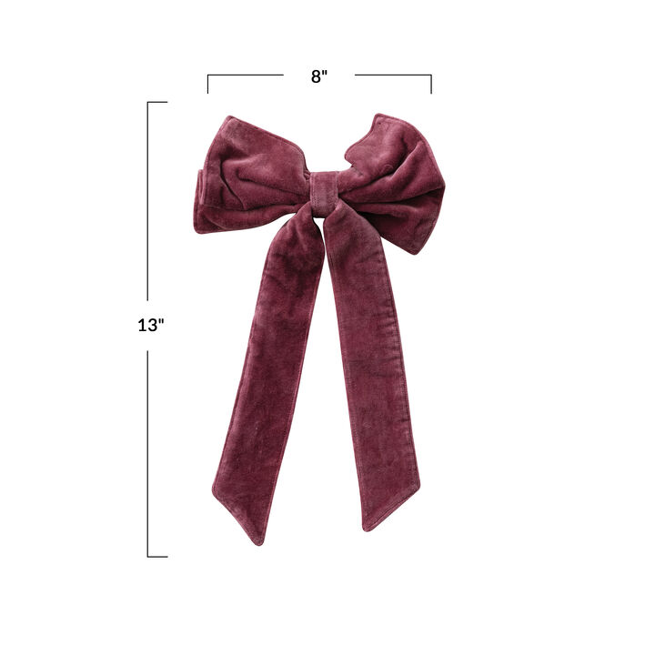 Burgundy Cotton Velvet Artisan Bow Clip