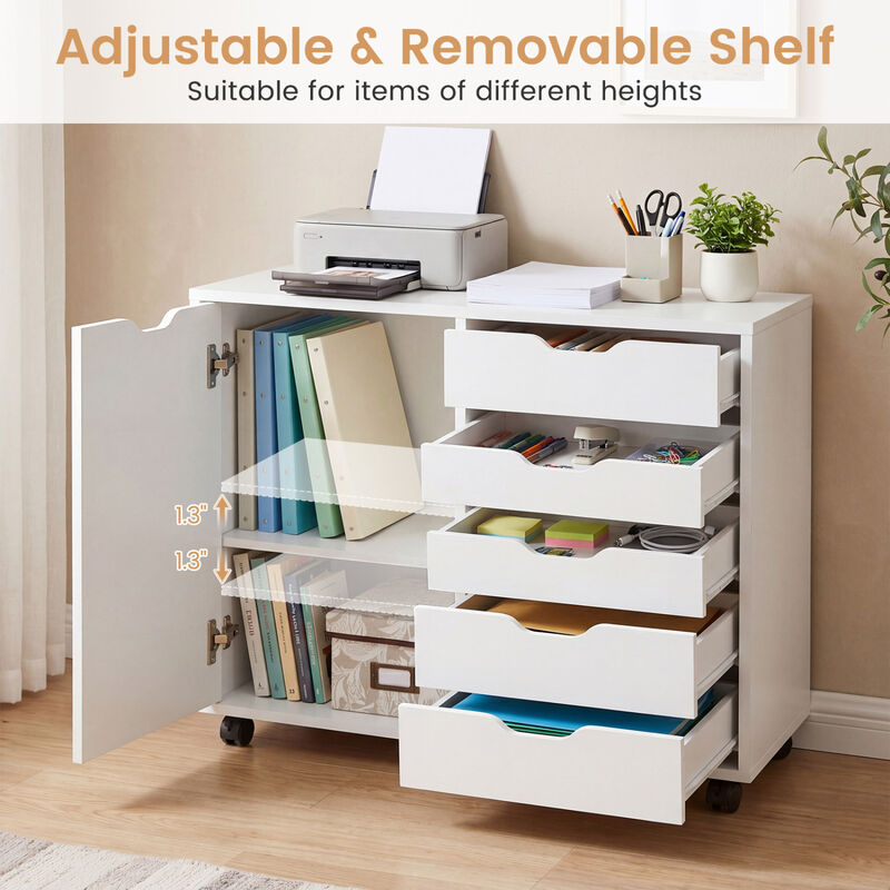 5 Drawer Storage Cabinet on Wheels with Adjustable Shelf Organizer image number 4