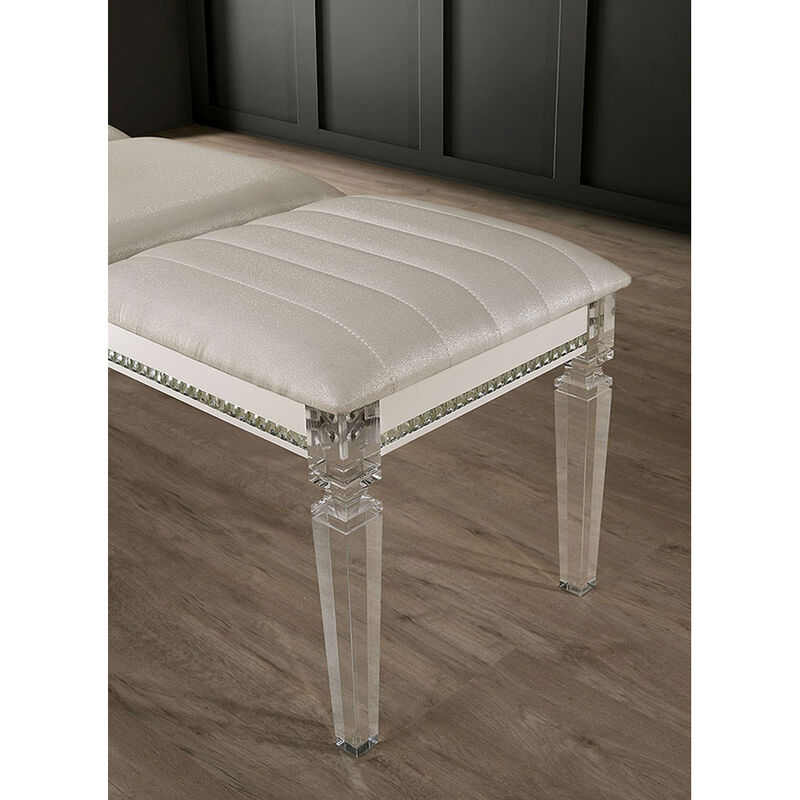 Leatherette and Wood Bench in Pearl White Finish