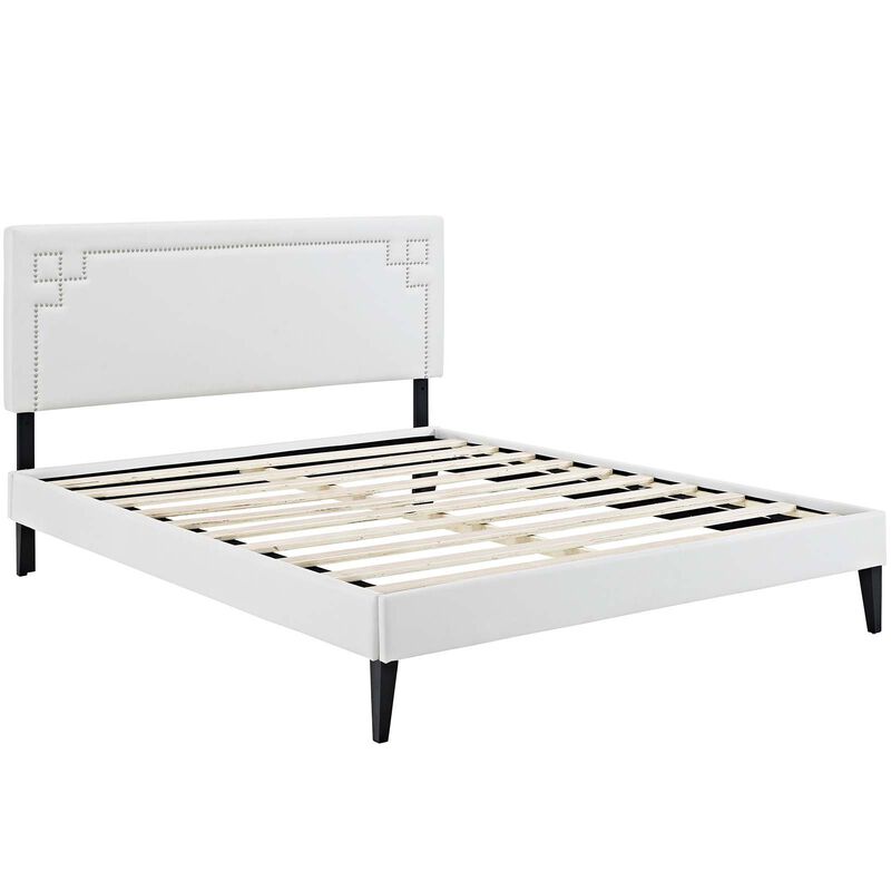 Modway Josie Vinyl Platform Bed with Squared Tapered Legs, Queen, White image number 3