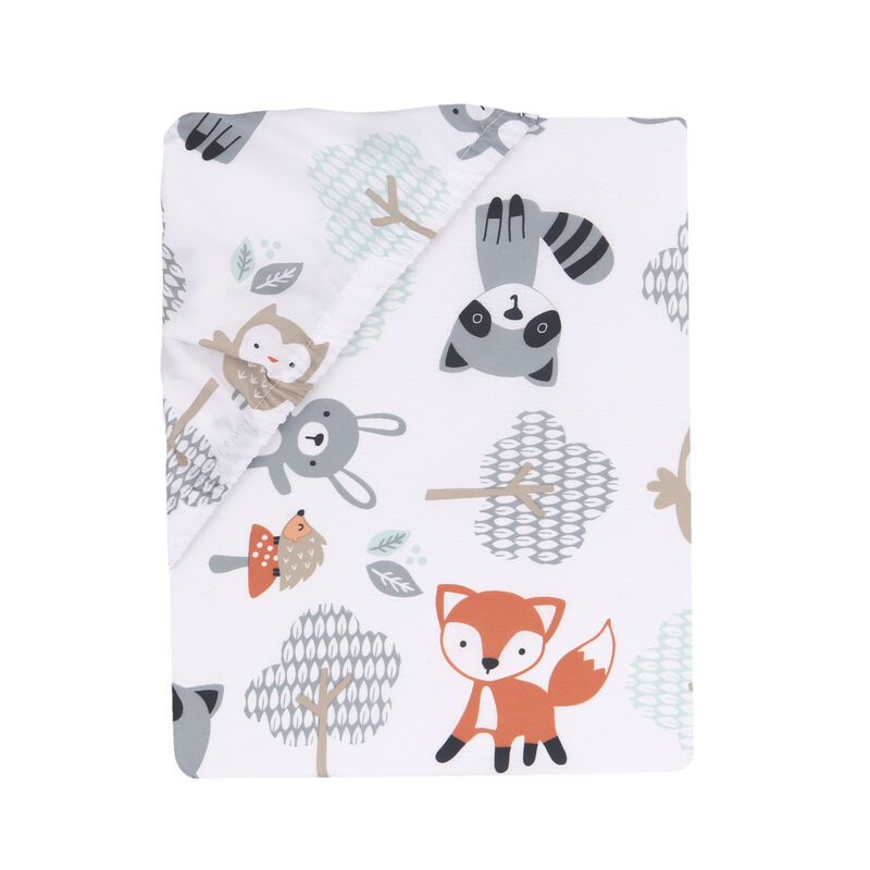 Bedtime Originals Woodland Friends Fox/Owl/Raccoon Fitted Crib Sheet - White