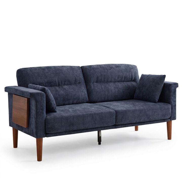 Vipbear 69" Chenille Loveseat Sofa with Foldable Side Tray Table, Thick Deep Cushion 2-Seater Couch
